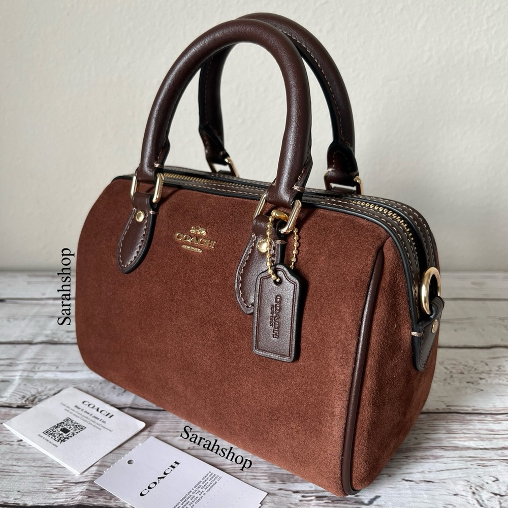 Coach Brown Suede Crossbody with Dark Brown Leather Trim and Gold Hardware - Picture 2 of 14